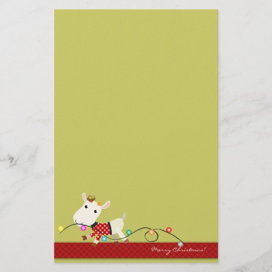 かわいいクリスマスの文房具: ヤギ及びクリスマスの照明 便箋 (正面)