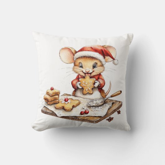 かわいいクリスマスの料理をするネズミ クッション (正面)