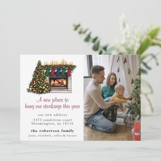 かわいいクリスマスの新しいホーム写真の動く告知 招待状 (スタンド正面)