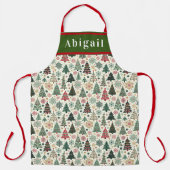 かわいいクリスマスの木と雪 エプロン (正面)