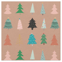 かわいいクリスマスの木ピンクの緑の青い点 ファブリック
