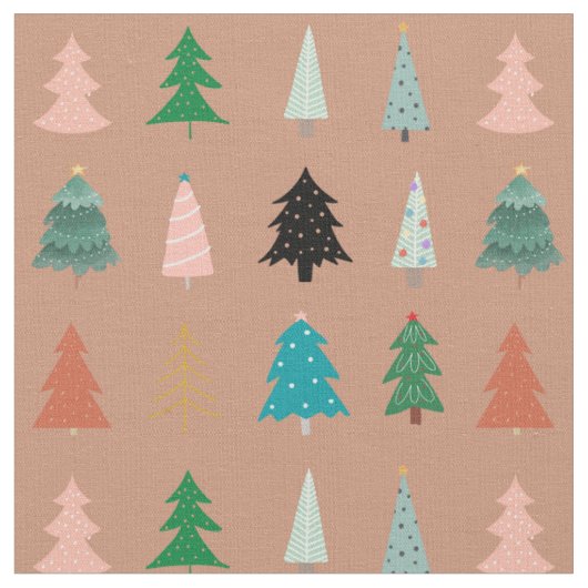 かわいいクリスマスの木ピンクの緑の青い点 ファブリック (クローズアップ)