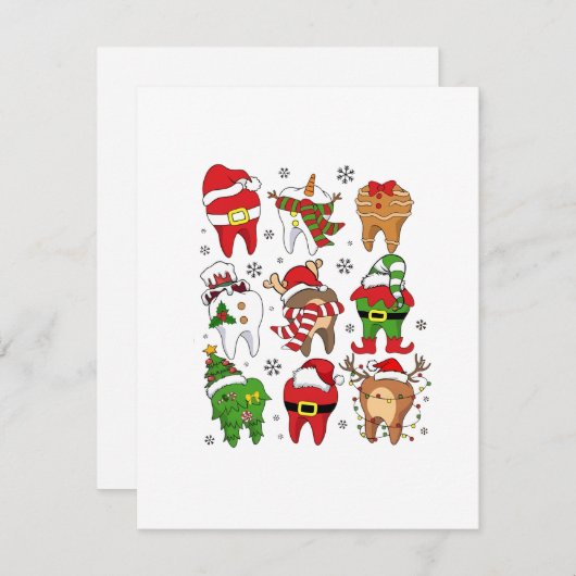 かわいいクリスマスの歯キャラ 面白いホリデー ノートカード (正面/裏面)