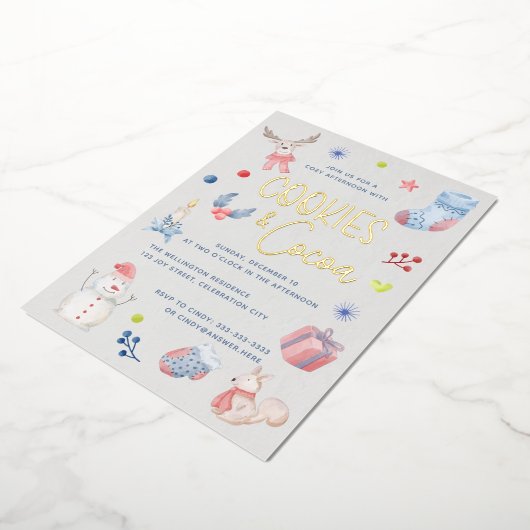 かわいいクリスマスの水の色のスクリプトCocoa Inv 箔招待状 (回転した状態)