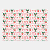 かわいいクリスマスの水彩オーナメント & ホリー ラッピングペーパーシート (正面)