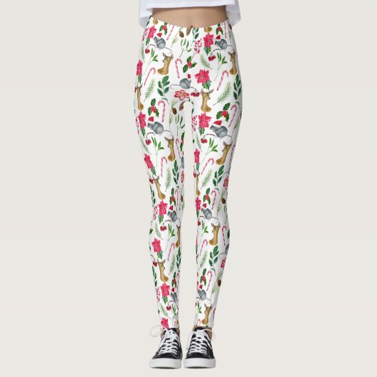 かわいいクリスマスの水彩飴の杖のパターン レギンス (正面)