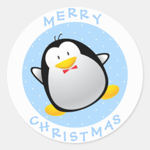 かわいいクリスマスの漫画ペンギン ラウンドシール