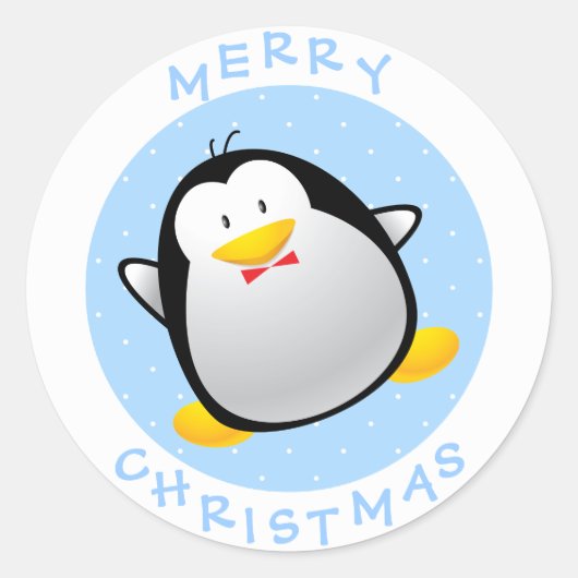 かわいいクリスマスの漫画ペンギン ラウンドシール (正面)