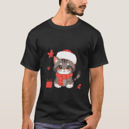 かわいいクリスマスの灰色の猫サンタ帽子ホリデーアート✨🐾 Tシャツ