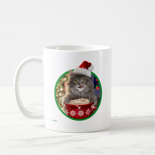 かわいいクリスマスの熱いココア子猫 コーヒーマグカップ (左)
