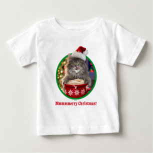 かわいいクリスマスの熱いココア子猫 ベビーTシャツ