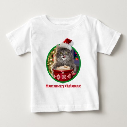 かわいいクリスマスの熱いココア子猫 ベビーTシャツ (正面)