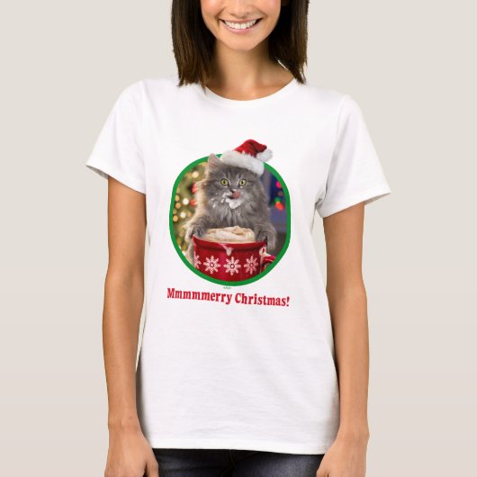 かわいいクリスマスの熱いココア子猫 Tシャツ (正面)
