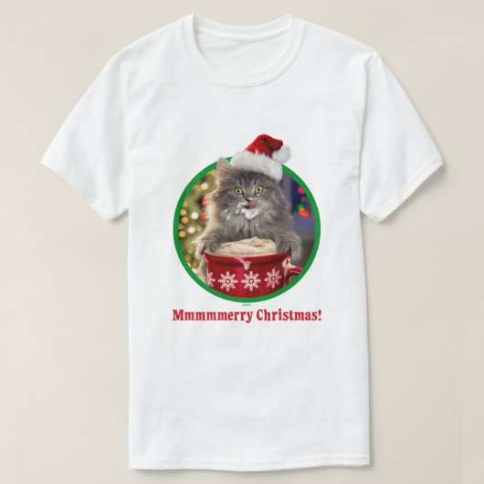 かわいいクリスマスの熱いココア子猫 Tシャツ (デザイン正面)