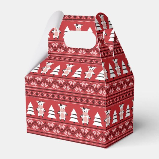 かわいいクリスマスの牛ギフトボックス フェイバーボックス (正面サイド)