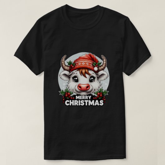 かわいいクリスマスの牛 Tシャツ (デザイン正面)