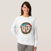 かわいいクリスマスの犬たち クリスマスサークル Tシャツ (正面フル)