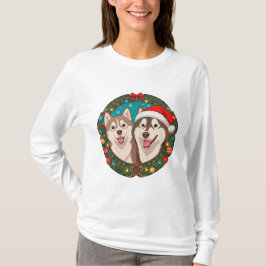 かわいいクリスマスの犬たち クリスマスサークル Tシャツ