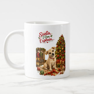 かわいいクリスマスの犬のイラスト ジャンボコーヒーマグカップ