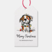 かわいいクリスマスの犬のスケッチイラスト ギフトタグ (正面)