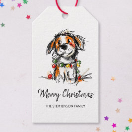 かわいいクリスマスの犬のスケッチイラスト ギフトタグ