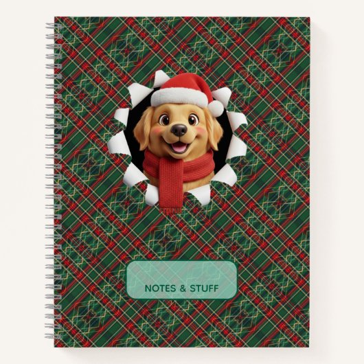 かわいいクリスマスの犬のタータン ブレイク ノートブック (正面)