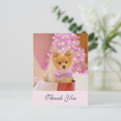 かわいいクリスマスの犬のピンクの蝶ネクタイの写真 ありがとう ポストカード (スタンド正面)