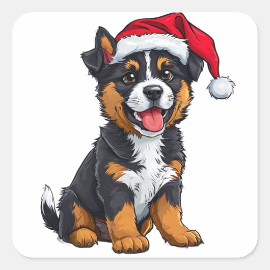 かわいいクリスマスの犬のホリデー装飾ペットラバーフェスティブ スクエアシール (正面)
