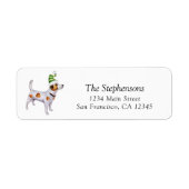 かわいいクリスマスの犬の帽子付きリターンアドレス ラベル (正面)