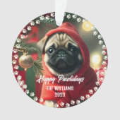 かわいいクリスマスの犬幸せな休日の写真のオーナメント オーナメント (正面)