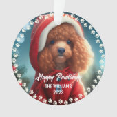 かわいいクリスマスの犬幸せな休日両面2枚の写真 オーナメント (正面)