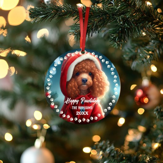 かわいいクリスマスの犬幸せな休日両面2枚の写真 オーナメント