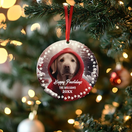 かわいいクリスマスの犬幸せな休日両面2枚の写真 オーナメント