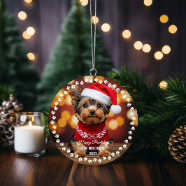 かわいいクリスマスの犬幸せな休日両面2枚の写真 オーナメント