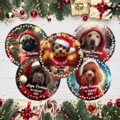 かわいいクリスマスの犬幸せな休日両面2枚の写真 オーナメント