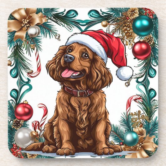 かわいいクリスマスの犬 コースター (正面)