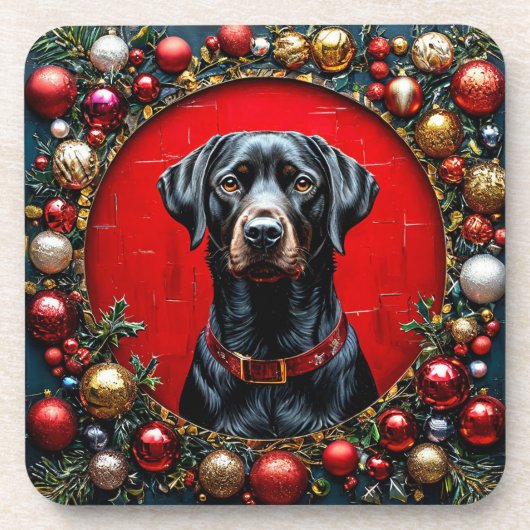 かわいいクリスマスの犬 コースター (正面)