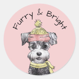 かわいいクリスマスの犬 ファー＆ブライト テリア ラウンドシール