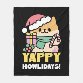 かわいいクリスマスの犬 - ヤッピー ハウリデイズ フリースブランケット