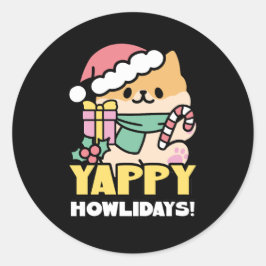 かわいいクリスマスの犬 - ヤッピー ハウリデイズ ラウンドシール