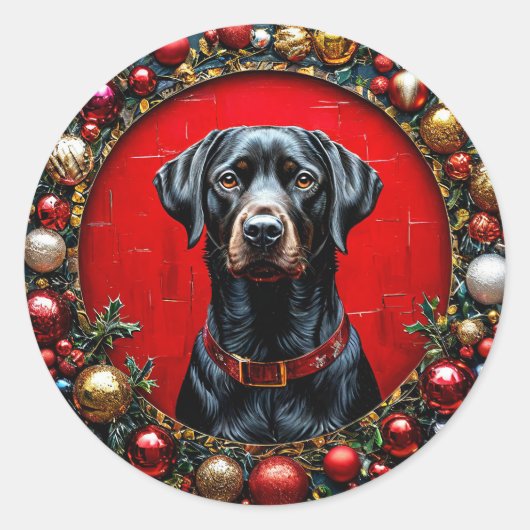 かわいいクリスマスの犬 ラウンドシール (正面)