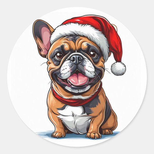 かわいいクリスマスの犬 ラウンドシール (正面)