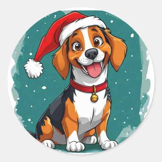 かわいいクリスマスの犬 ラウンドシール (正面)