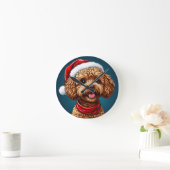 かわいいクリスマスの犬 ラウンド壁時計 (ホーム)