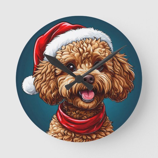 かわいいクリスマスの犬 ラウンド壁時計 (正面)