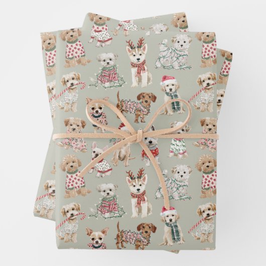 かわいいクリスマスの犬 ラッピングペーパーシート (インサイチュ)