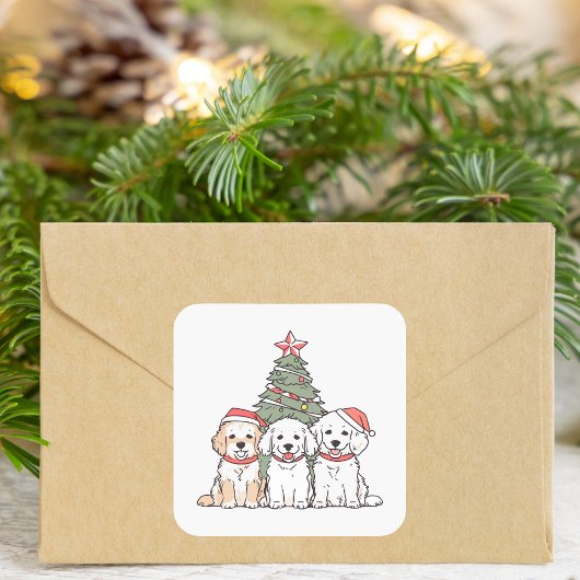 かわいいクリスマスの犬 子犬 休日 スクエアシール