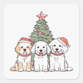 かわいいクリスマスの犬 子犬 休日 スクエアシール (正面)