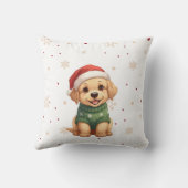 かわいいクリスマスの犬 - 祝祭的な子犬のクリスマス クッション (裏面)