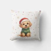 かわいいクリスマスの犬 - 祝祭的な子犬のクリスマス クッション (正面)